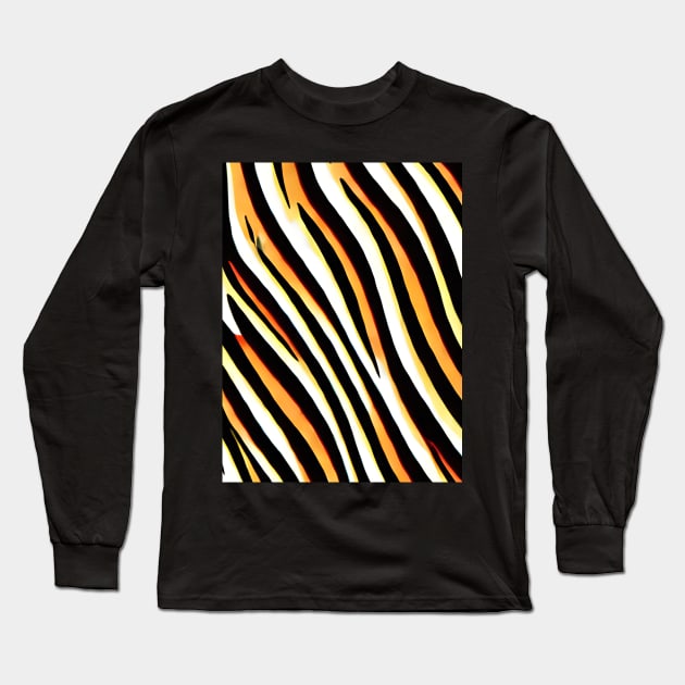 Orange Yellow Black and White Stripes Long Sleeve T-Shirt by AbstraktTheArt